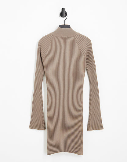 Pretty Lavish high neck knitted mini dress in mocha