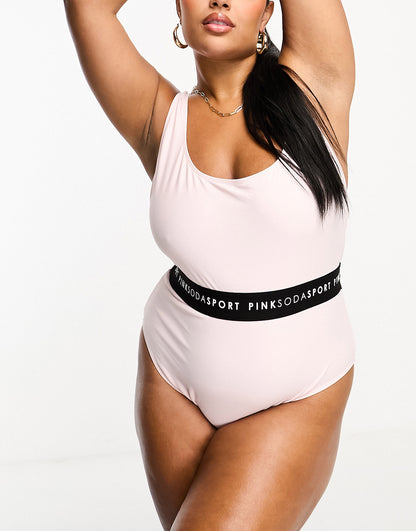 Pink Soda Sport Plus Opal polyester blend tape swimsuit in pink