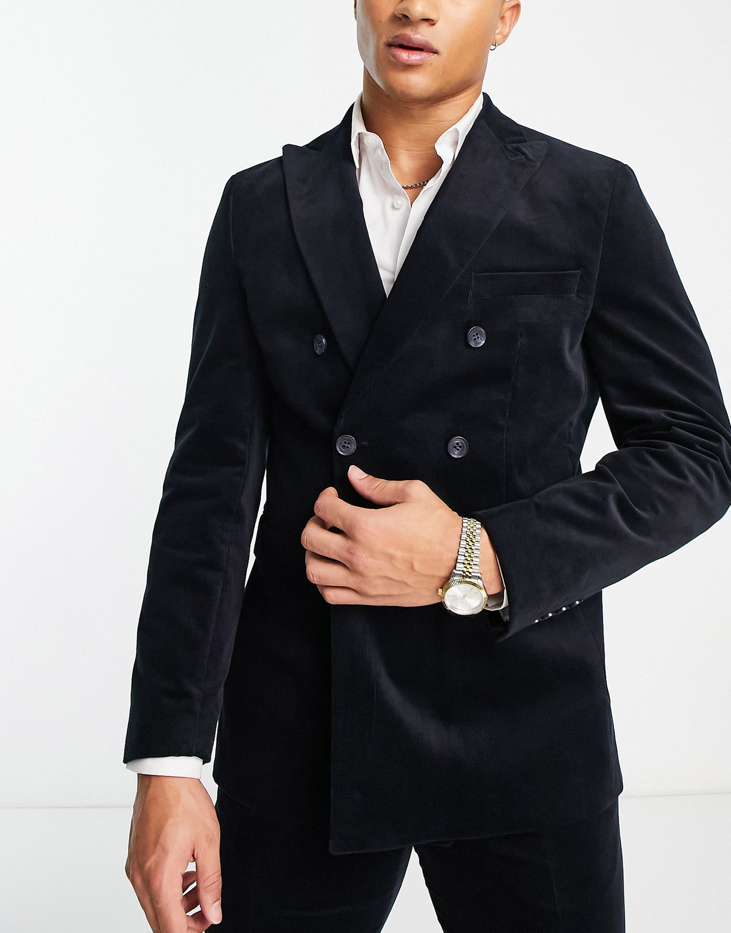 Selected Homme slim fit double breasted suit jacket in navy cord