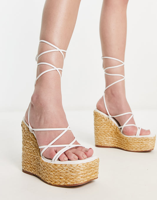 ASOS DESIGN Tanon tie leg wedges in white