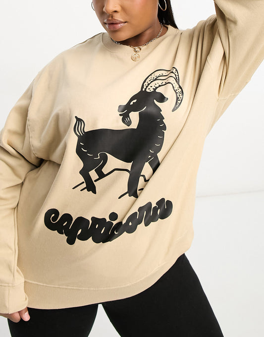 HNR LDN Plus capricorn star sign sweatshirt in beige