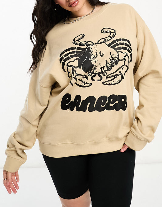 HNR LDN Plus cancer star sign sweatshirt in beige