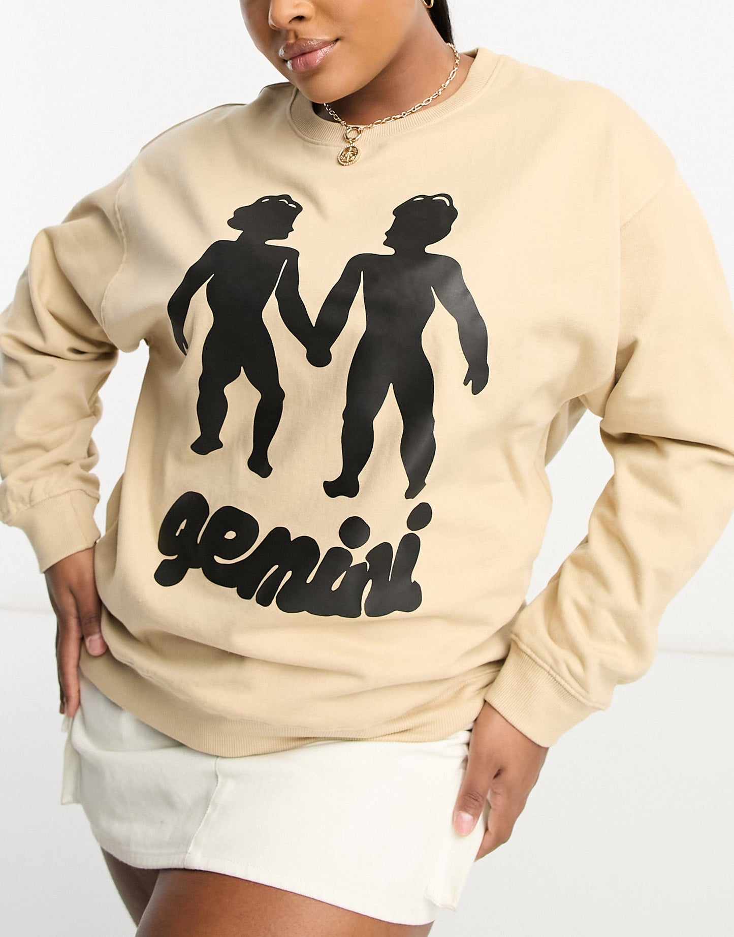 HNR LDN Plus gemini star sign sweatshirt in beige