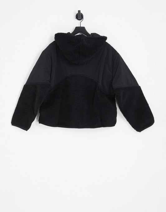 ASOS DESIGN oversized zip through hoodie in black nylon & borg