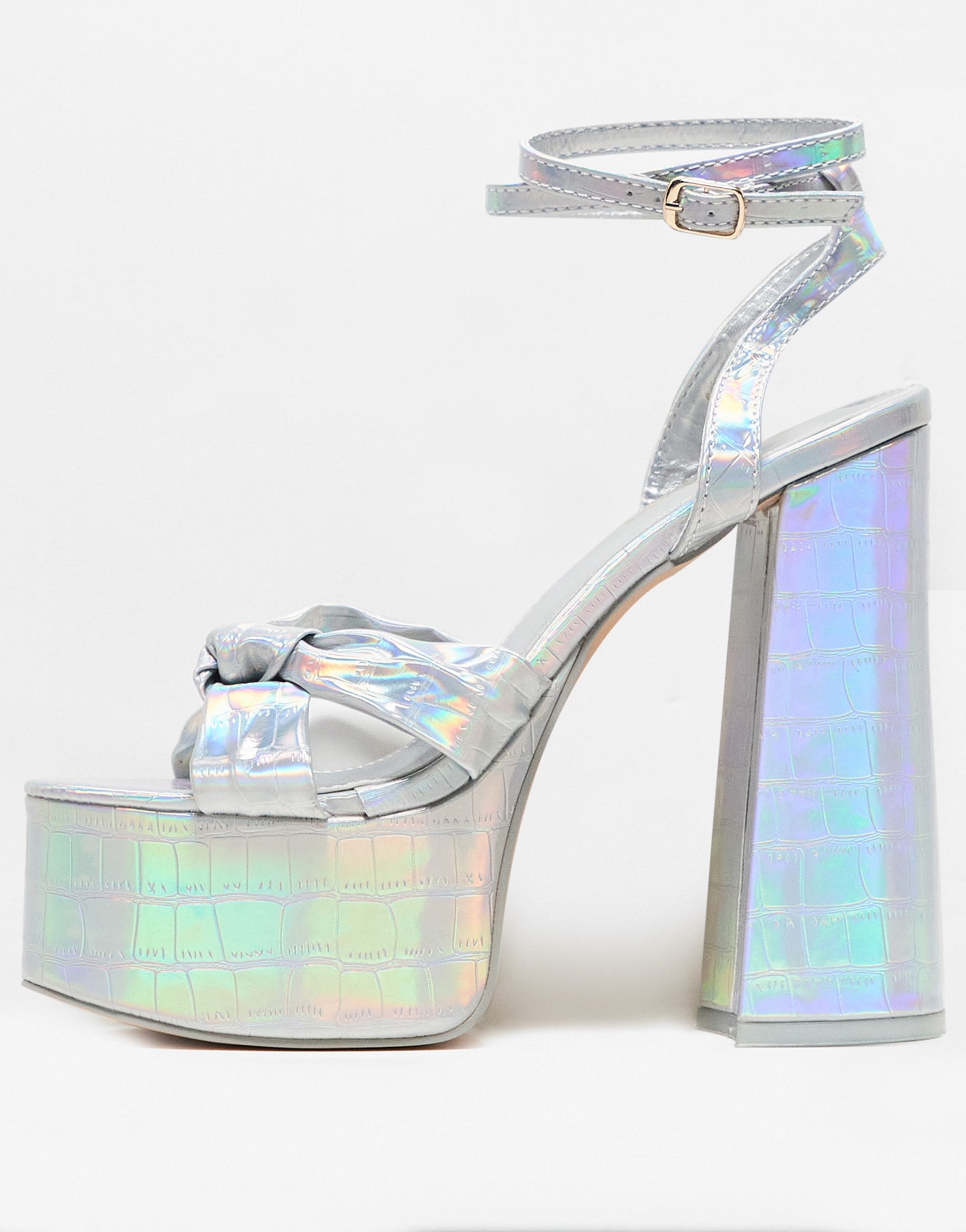 Public Desire Exclusive Leo platform heel sandals in silver