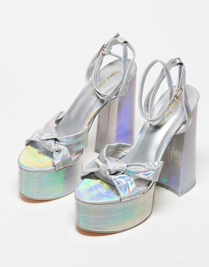 Public Desire Exclusive Leo platform heel sandals in silver