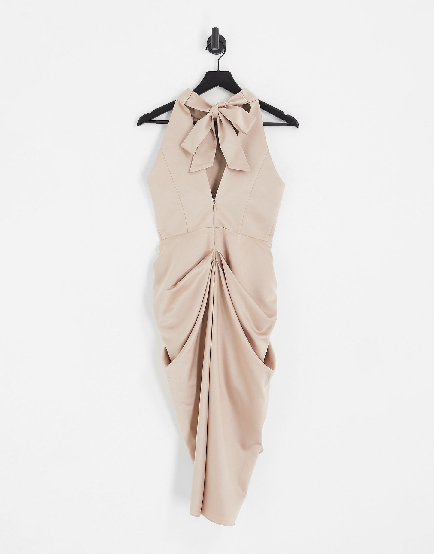 Lavish Alice satin halterneck drape detail midi dress in champagne