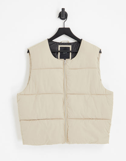 ADPT oversized cropped puffer gilet in beige