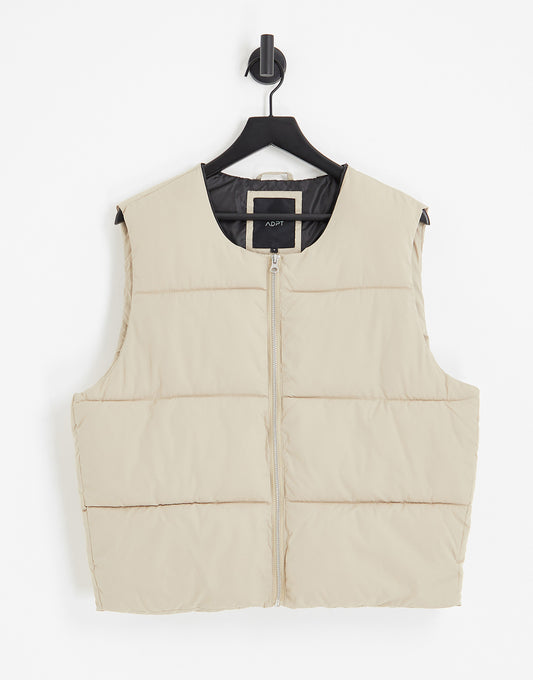 ADPT oversized cropped puffer gilet in beige