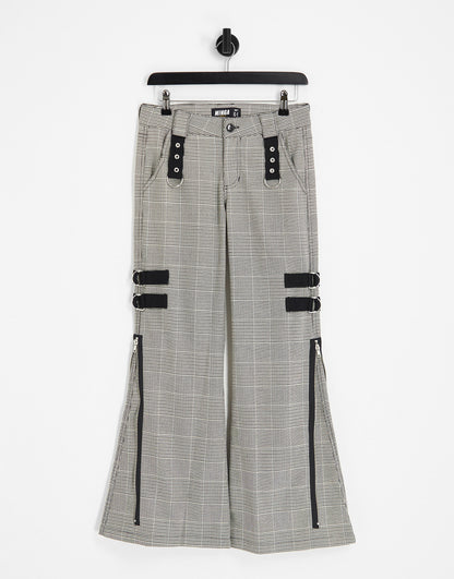 Minga London low rise plaid cargo trousers in grey