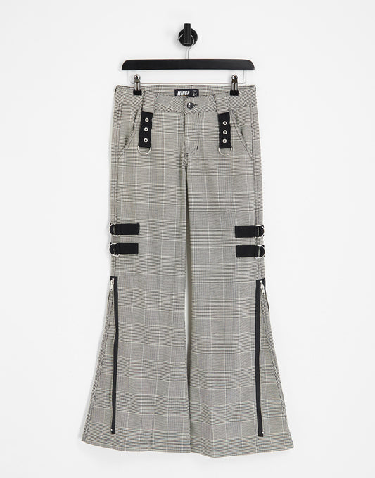 Minga London low rise plaid cargo trousers in grey