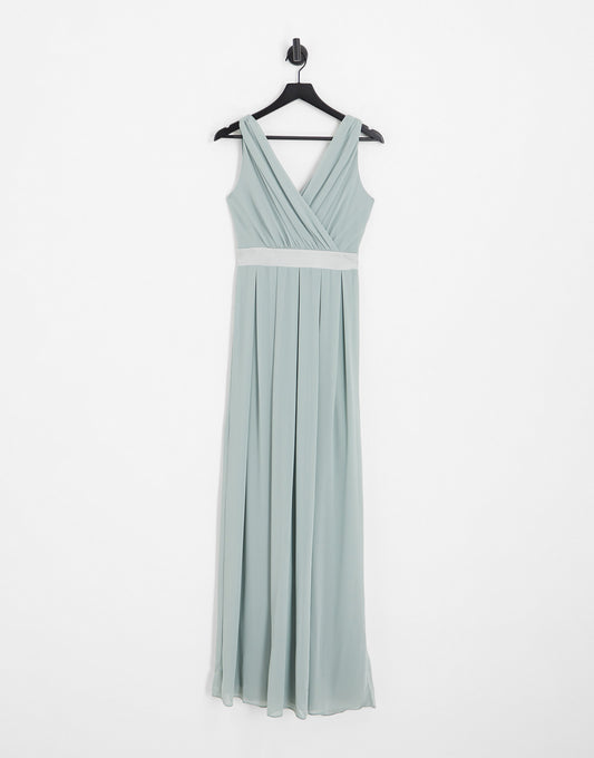 TFNC Bridesmaid bow back maxi dress in sage green