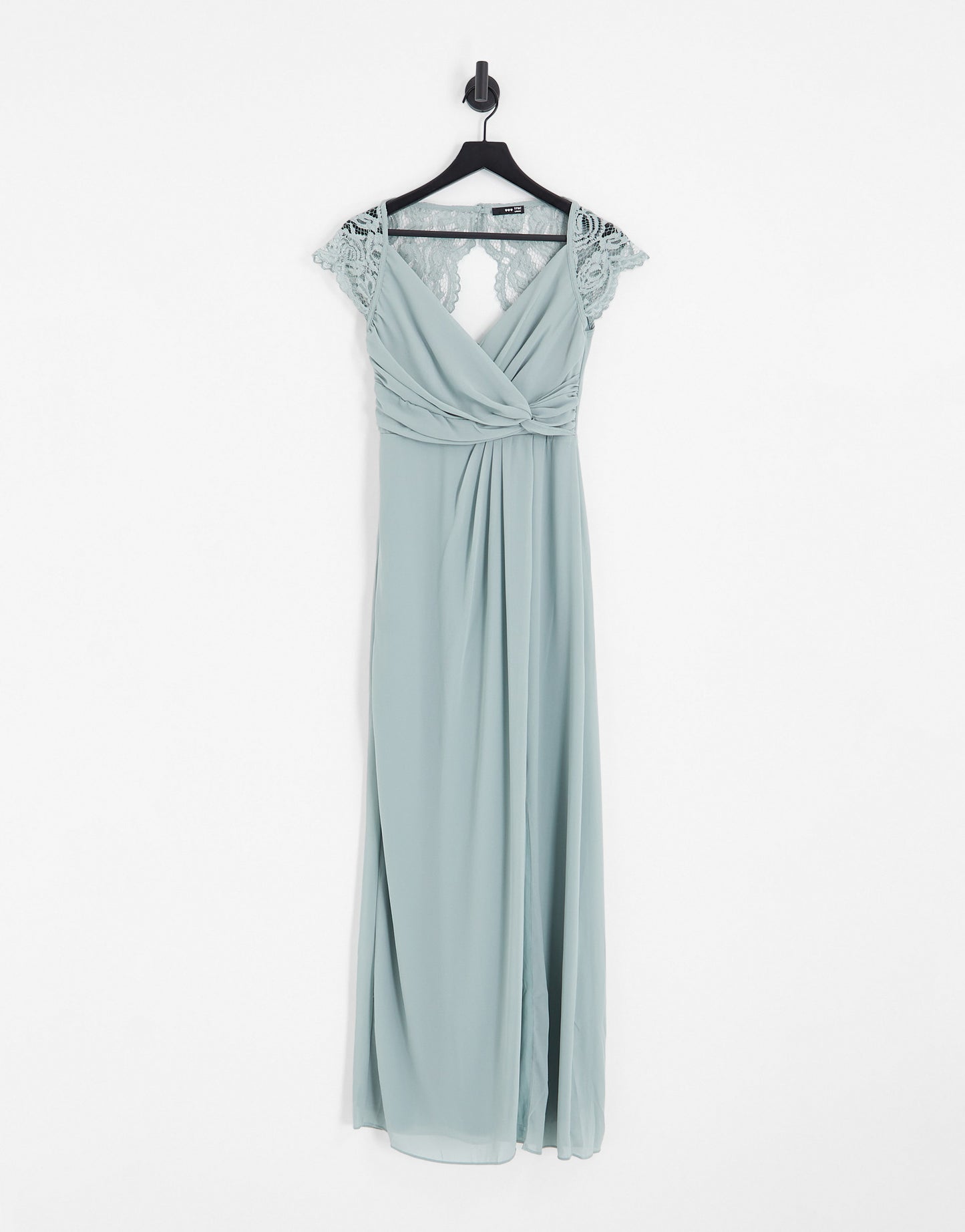 TFNC Bridesmaid lace back maxi dress in sage green