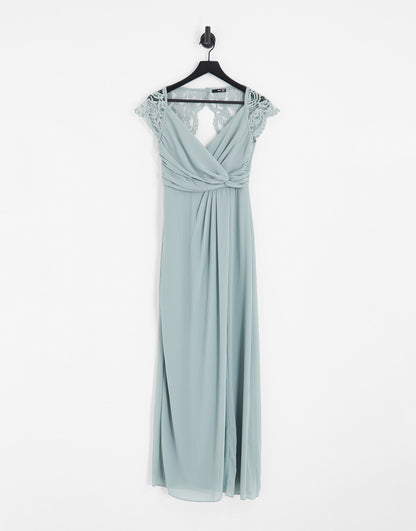 TFNC Bridesmaid lace back maxi dress in sage green