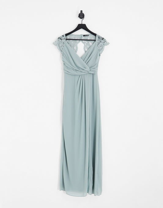 TFNC Bridesmaid lace back maxi dress in sage green