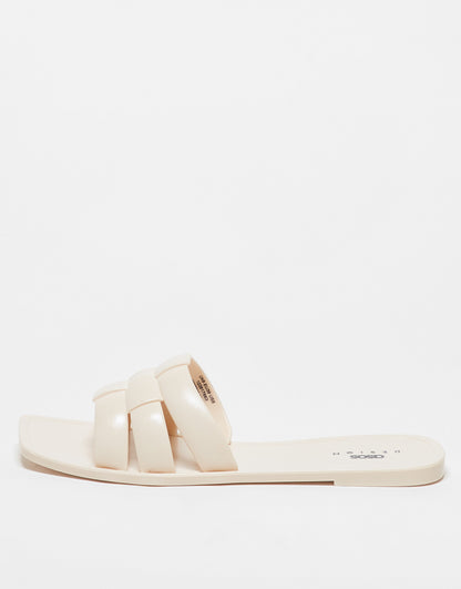 ASOS DESIGN Fame woven jelly flat sandals in beige - BEIGE