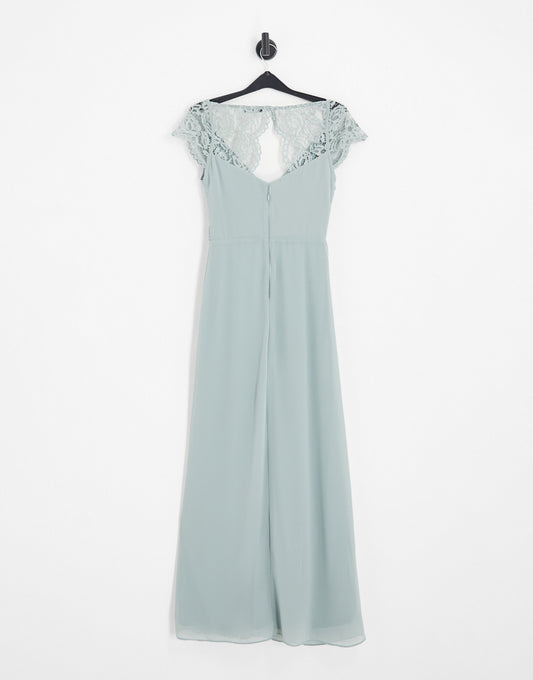 TFNC Petite Bridesmaid lace back maxi dress in sage green