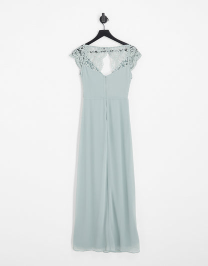 TFNC Petite Bridesmaid lace back maxi dress in sage green