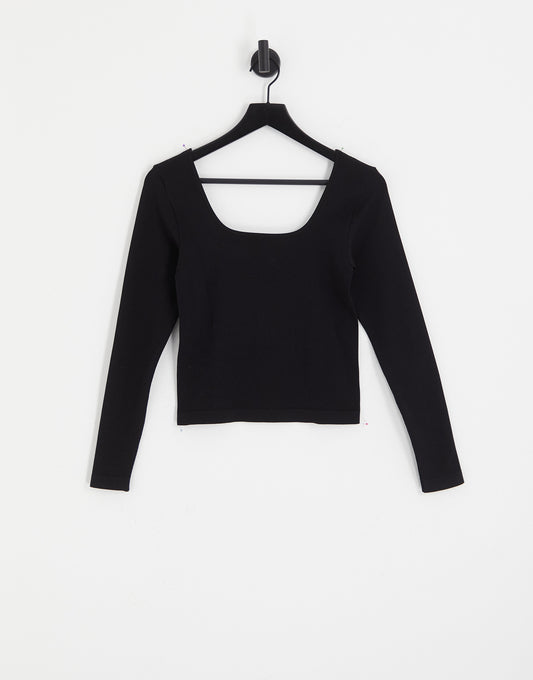 Topshop seamless square neck long sleeve top in black