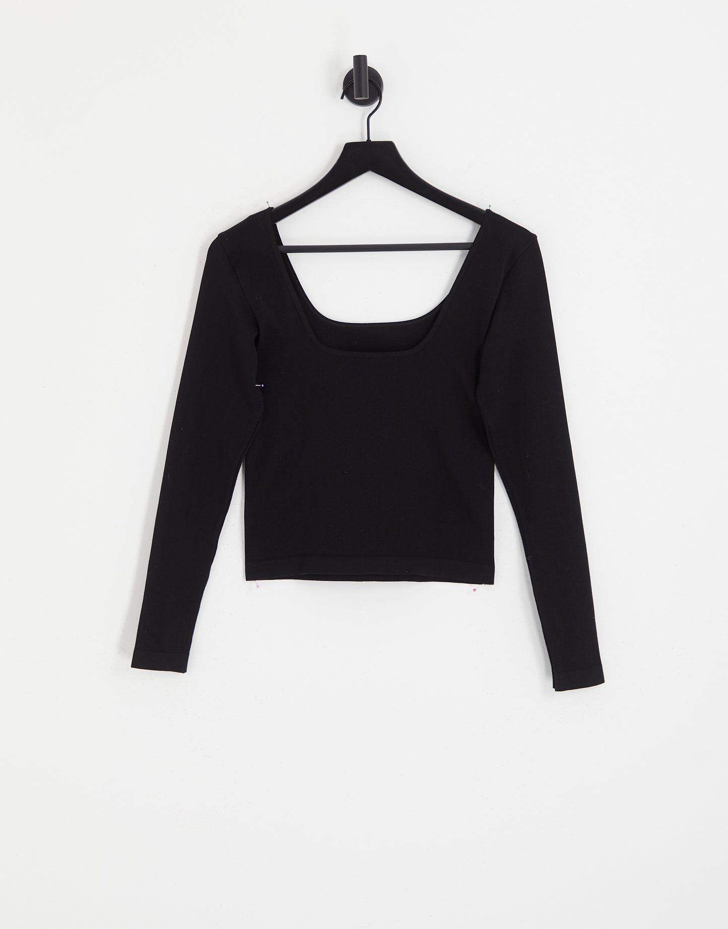 Topshop seamless square neck long sleeve top in black