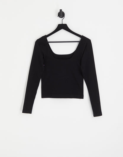 Topshop seamless square neck long sleeve top in black