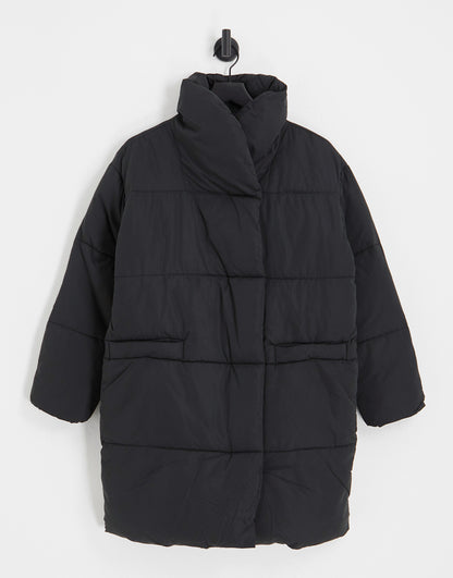 Monki oversized padded coat in black