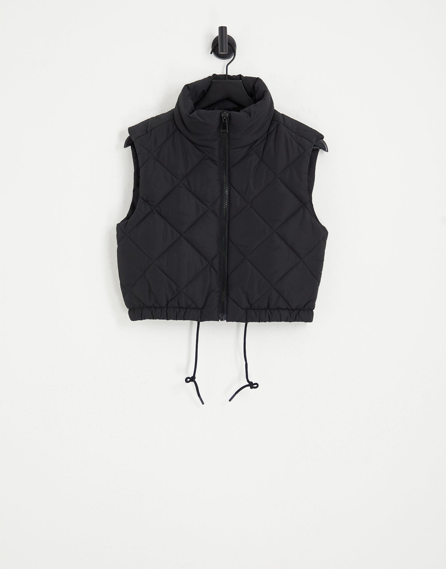 Monki cropped gilet with drawstring front in diamond quilting