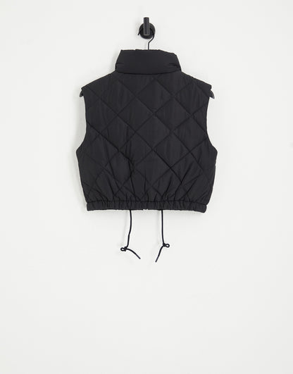 Monki cropped gilet with drawstring front in diamond quilting