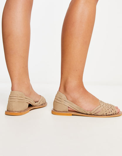 ASOS DESIGN Wide Fit Francis leather woven flat sandals in taupe