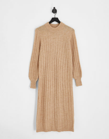 Selected Femme knitted maxi dress in camel