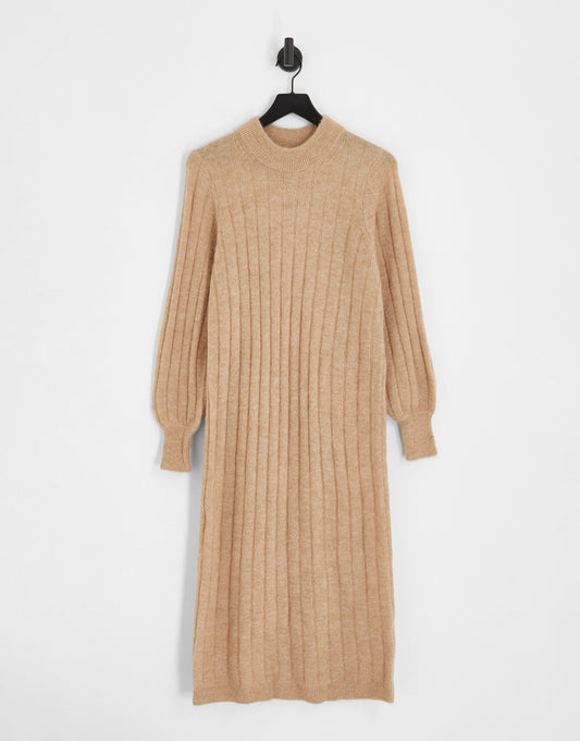 Selected Femme knitted maxi dress in camel