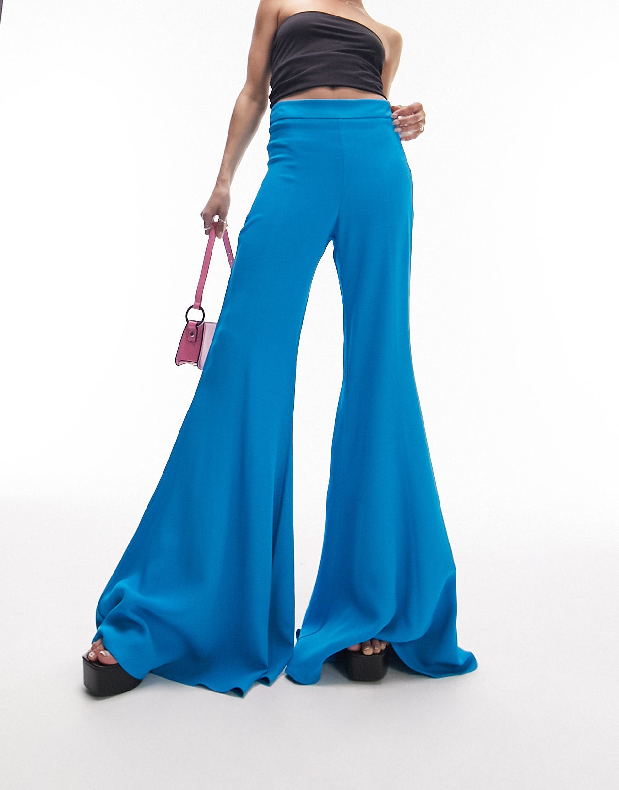 Topshop Premium Limited Edition flared trousers in blue