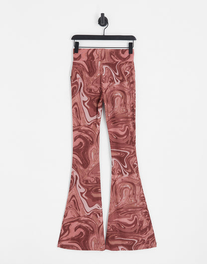 Sixth June co-ord mesh flare print trousers in pink