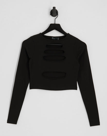 ASOS DESIGN slash long sleeve top in black