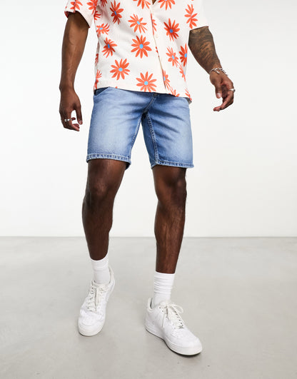 ONLY & SONS loose fit denim shorts in mid blue