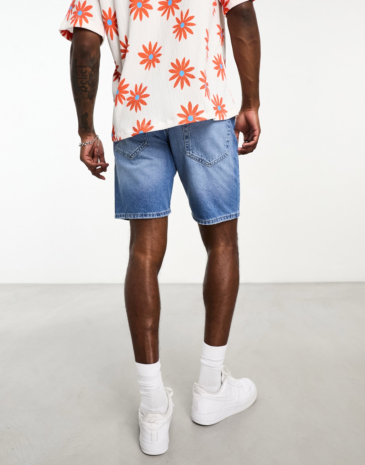 ONLY & SONS loose fit denim shorts in mid blue