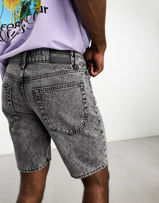 ONLY & SONS loose fit denim shorts in grey wash