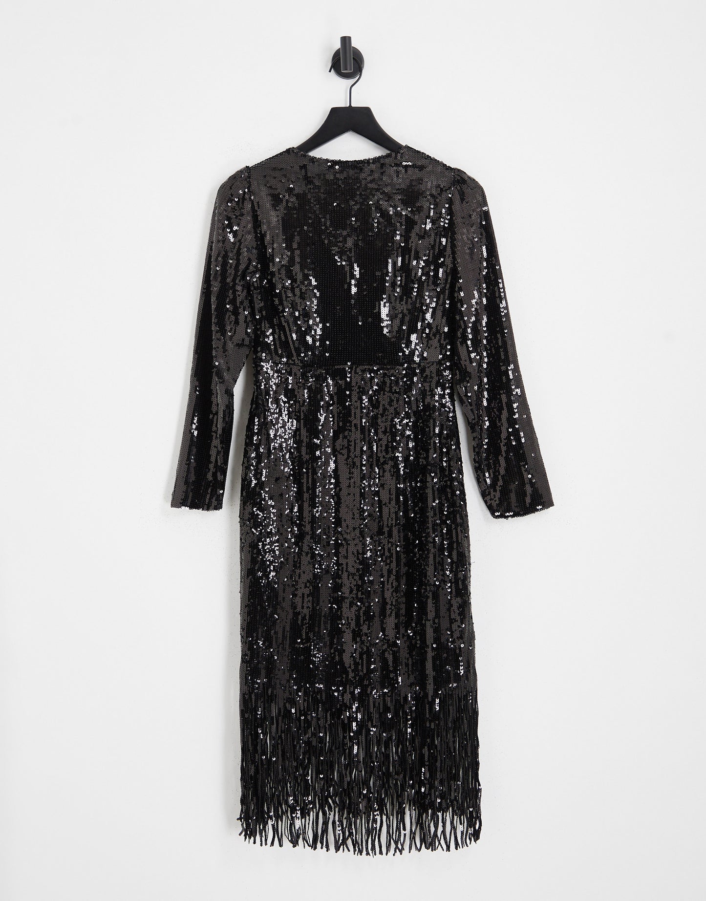 Y.A.S fringe sequin midi dress in black