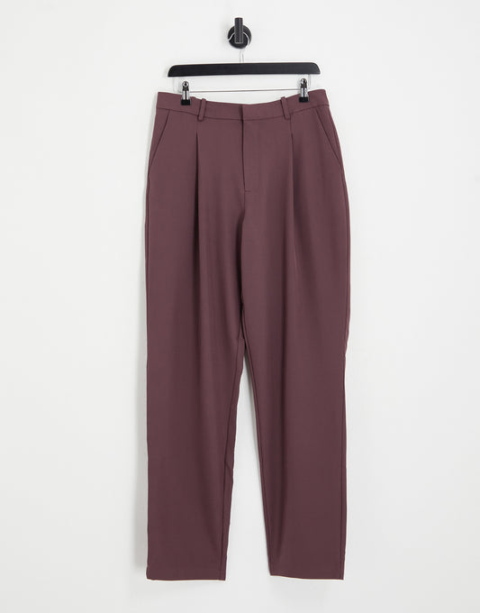 ADPT high waist loose fit suit trouser in burgandy