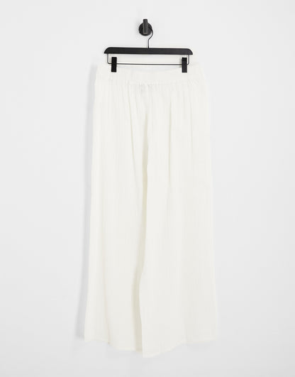 ASOS DESIGN Curve wide leg beach trouser co-ord in natural gauze