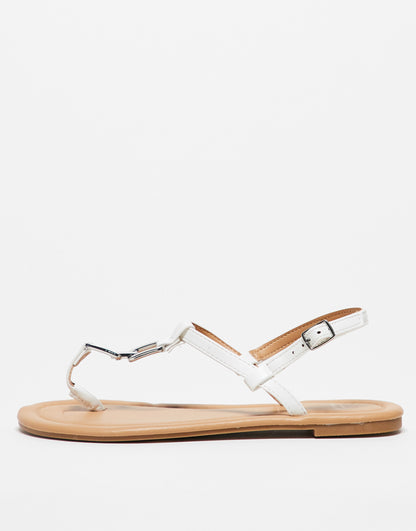 ASOS DESIGN Fortune hardware flat sandal in white