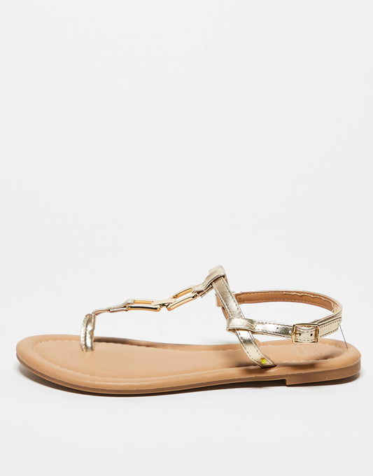 ASOS DESIGN Wide Fit Fortune hardware flat sandal in gold