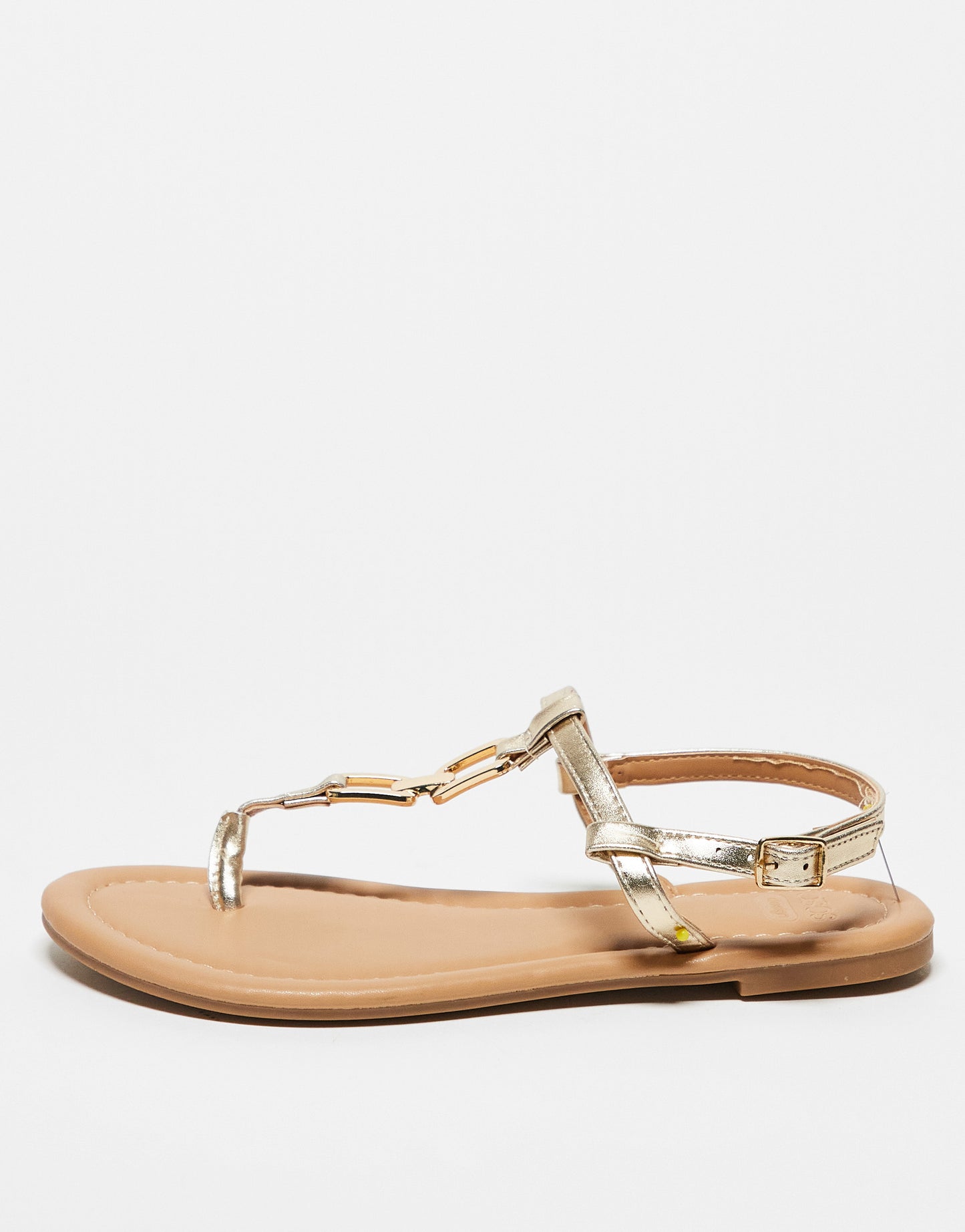 ASOS DESIGN Wide Fit Fortune hardware flat sandal in gold