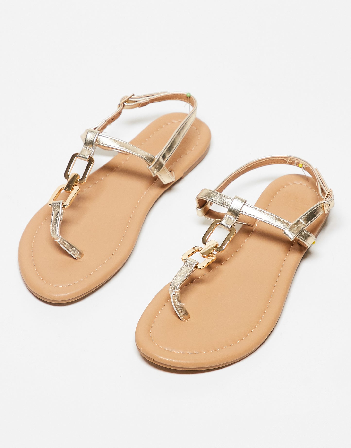 ASOS DESIGN Wide Fit Fortune hardware flat sandal in gold