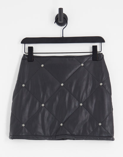 ASOS DESIGN faux leather mini skirt with studs in black