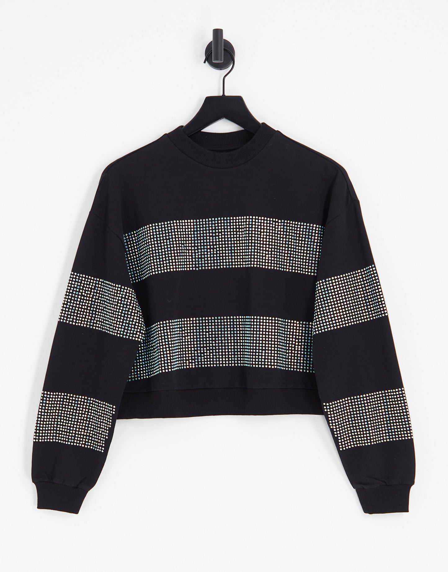 ASOS DESIGN sweatshirt with crystal hotfix stripes in black - BLACK