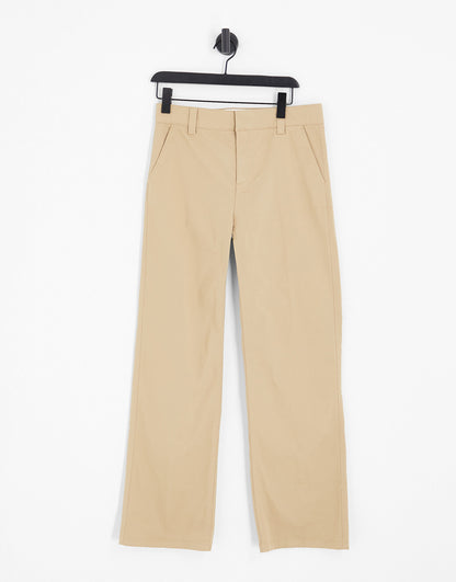 Bershka high waisted straight leg trousers in sand