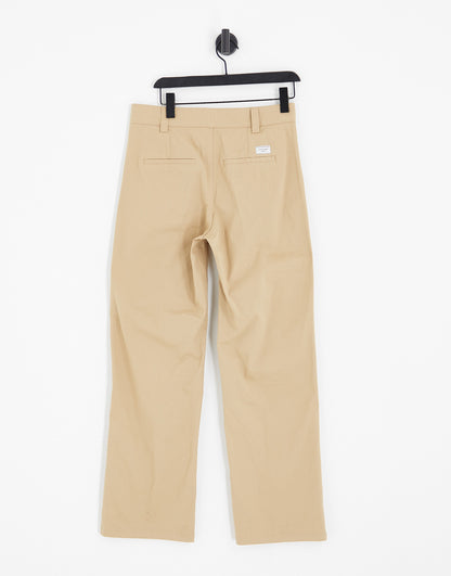 Bershka high waisted straight leg trousers in sand