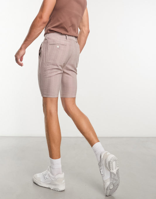 ASOS DESIGN smart super skinny shorts in prince of wales check in pastel pink