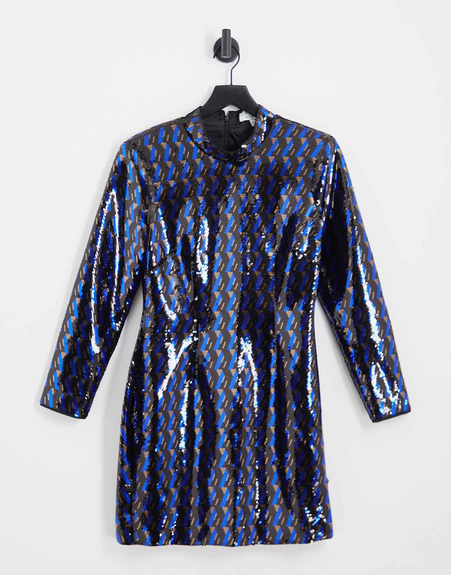 & Other Stories all over sequin mini dress in blue and black geometric